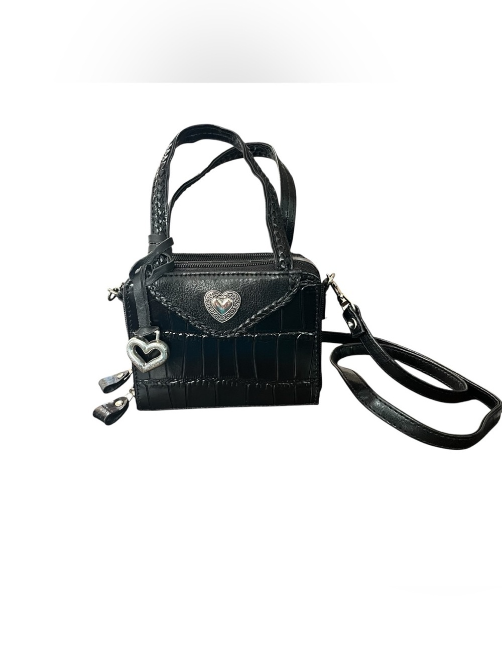 🖤 VINTAGE Brighton Black Croc-Embossed Leather Mini Box Crossbody Bag 🖤